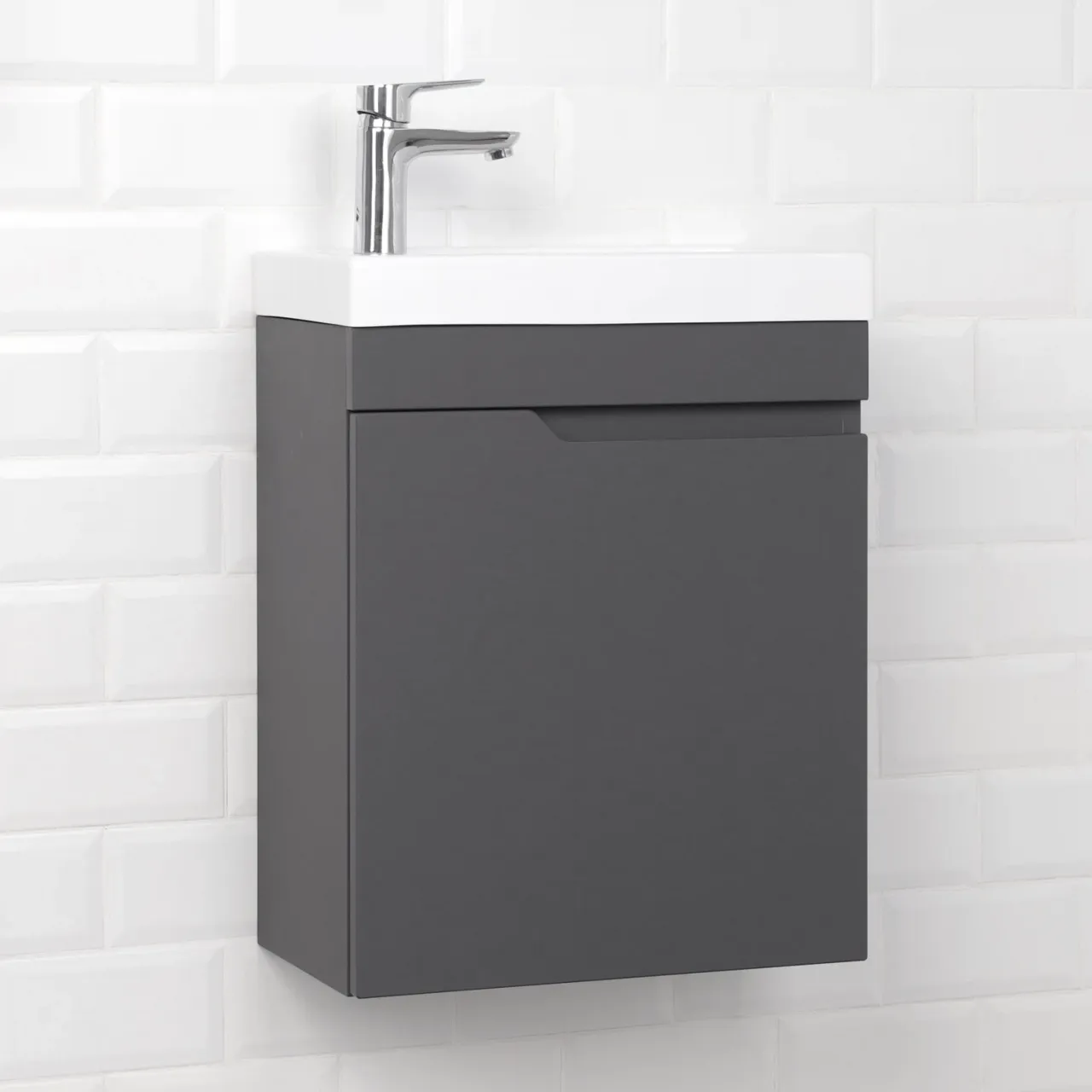 Тумба с раковиной подвесная Itana Alexa 45 [Графит, Матовая, Раковина Adel 450, 4657773602168]