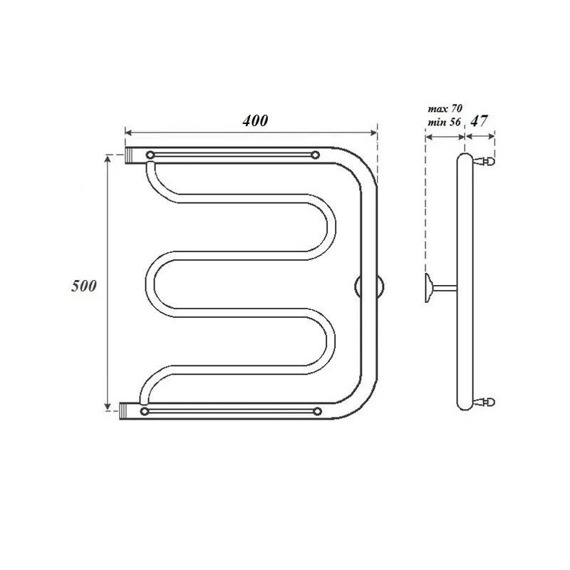 Полотенцесушитель водяной Point PN25554P 500x400 Фокстрот с полкой, хром (3)