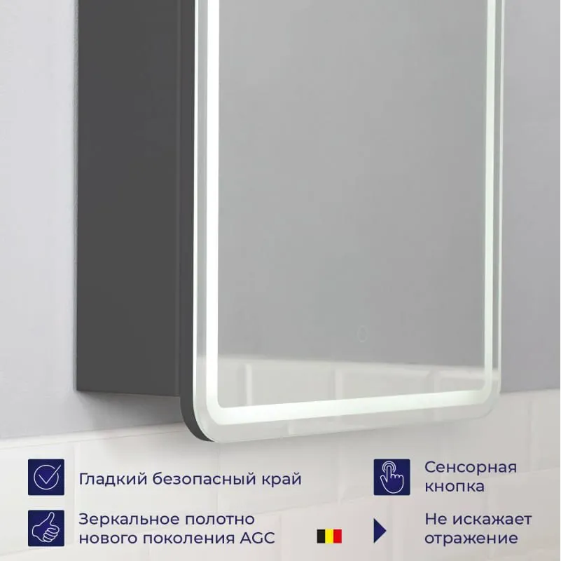 Шкаф-зеркало Итана Miro 60 600x150x790 1С правое Графит-7