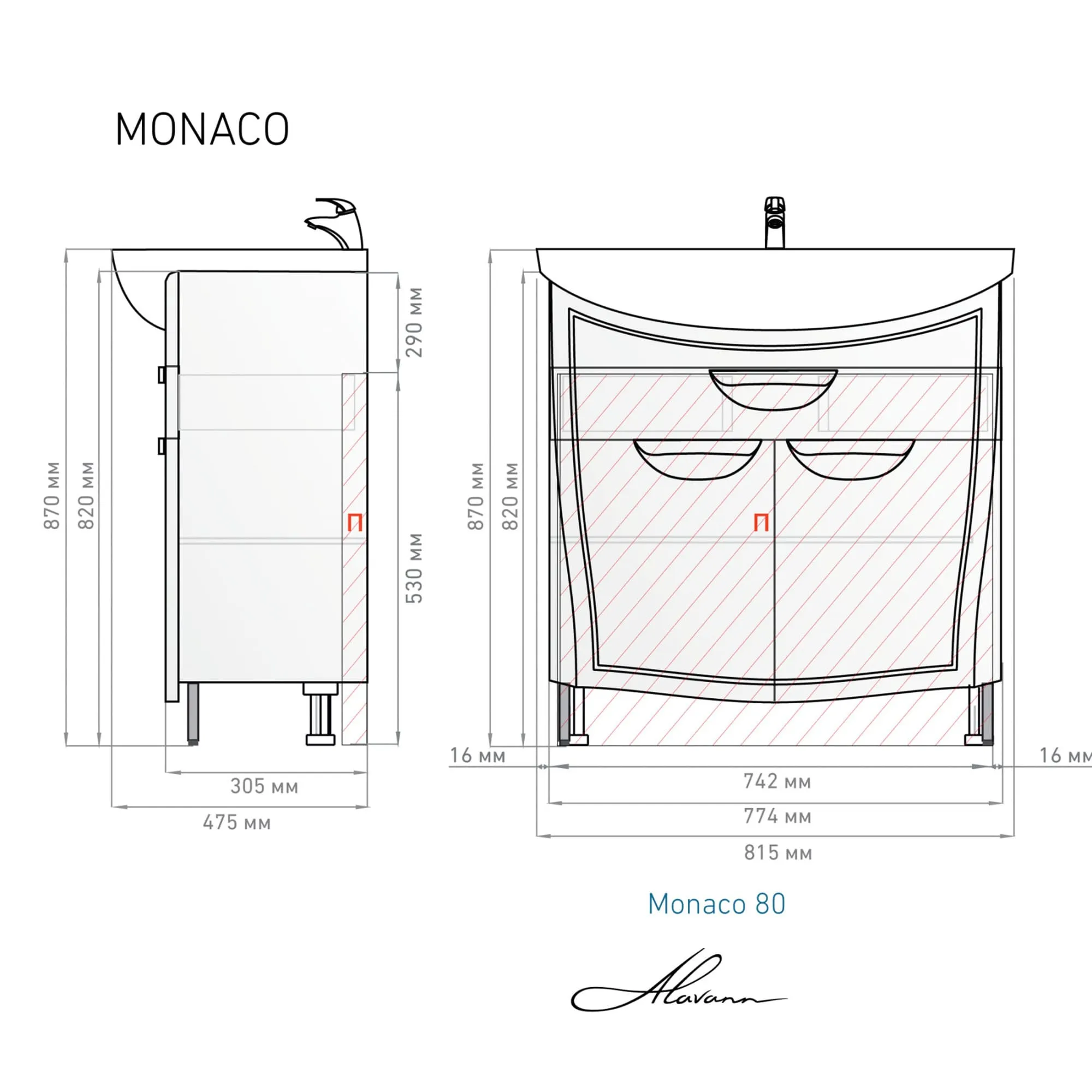 Тумба с раковиной Alavann-Monaco 80 белая (7)