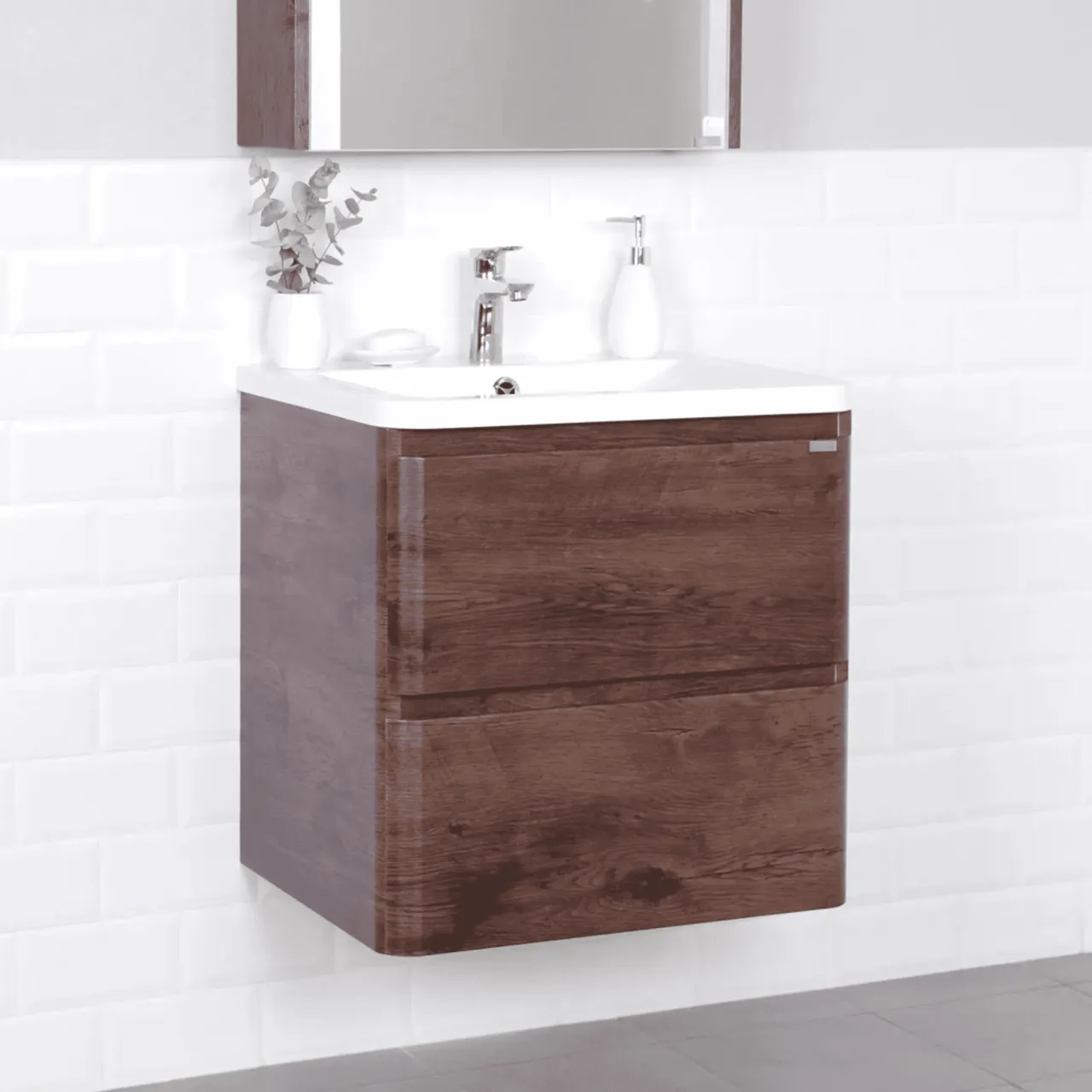 Тумба с раковиной подвесная Itana Roberto 60 [Акация темная, Матовая, Раковина Madera Adel 600, ITAN