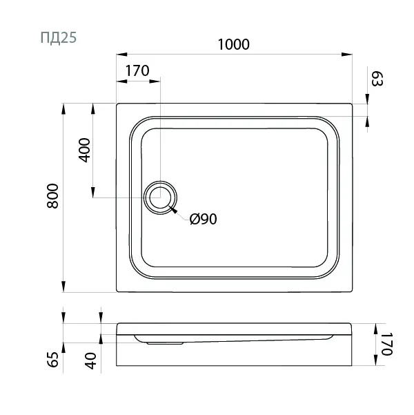 Поддон душевой Triton 100x80 низкий (ПД25) (2)