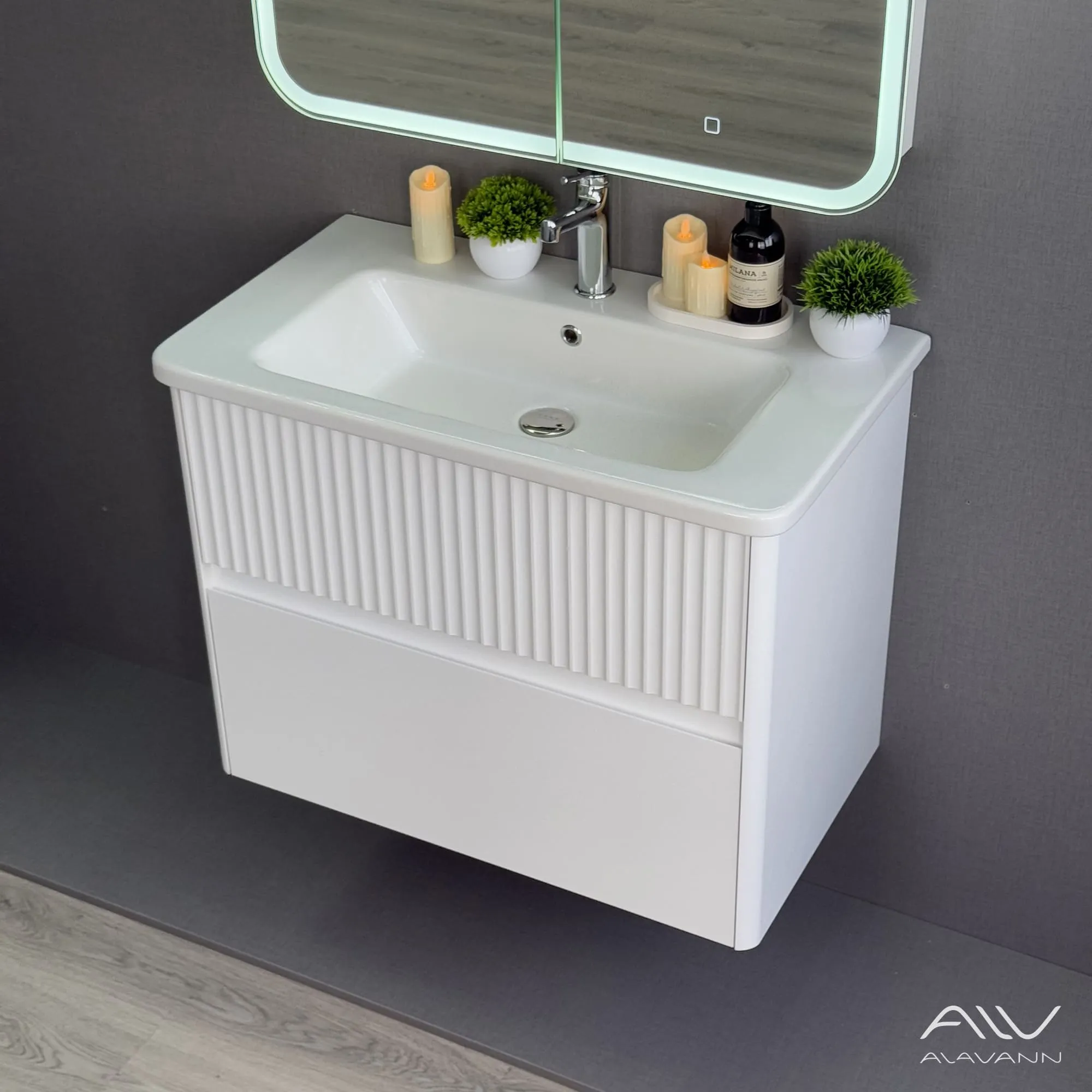 Тумба с раковиной Alavann Wave 80 белая (2)