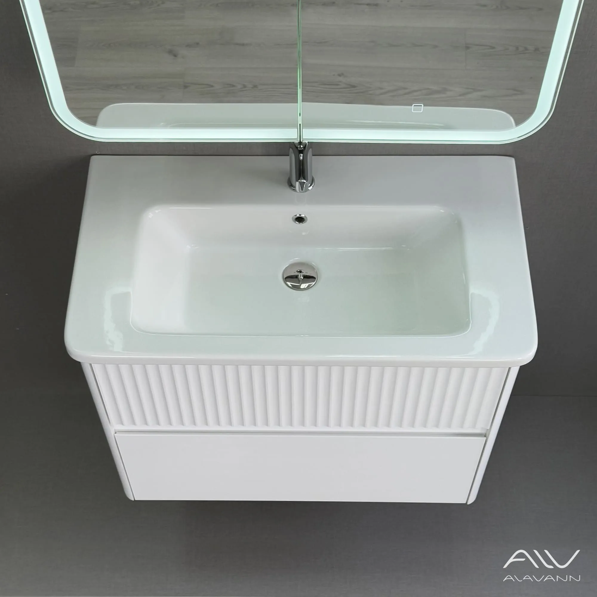 Тумба с раковиной Alavann Wave 80 белая (3)