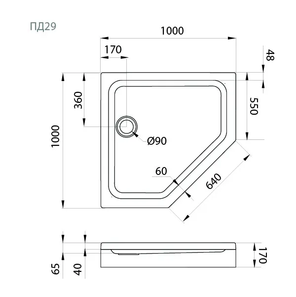 Поддон душевой Triton 100х100 низкий (ПД29) (2)