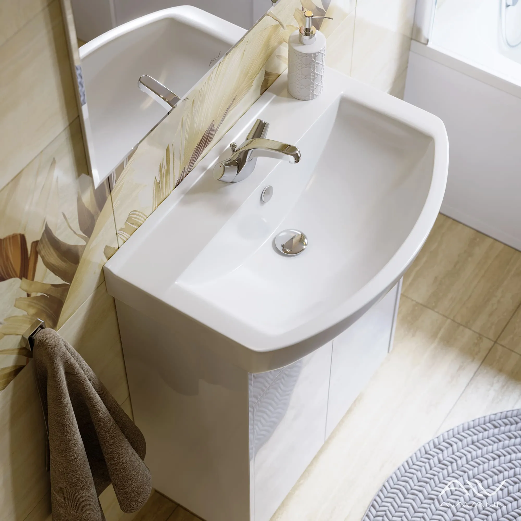 Тумба с раковиной Alavann Crystal 65 белая (4)
