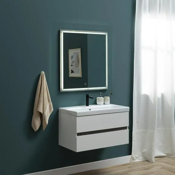 Тумба с раковиной подвесная Aquanet Беркли 60 [Белый; Темное дерево, Глянец, Раковина Aquanet Беркли