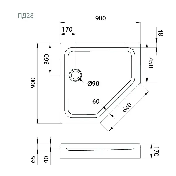 Поддон душевой Triton 90х90 низкий (ПД28) (5)