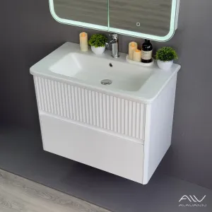 Тумба с раковиной подвесная Alavann Wave 80 [Белый, Глянец, Раковина Sanovit Nikson 80, ALV1112000]