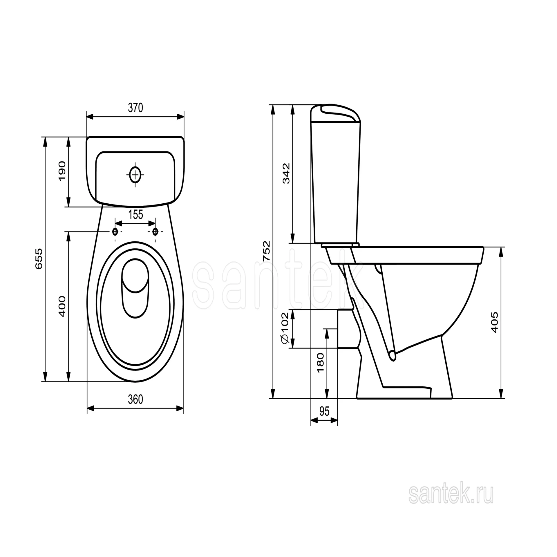 Унитаз-компакт Santek Паллада с горизонтальным выпуском 1WH302371 (7)