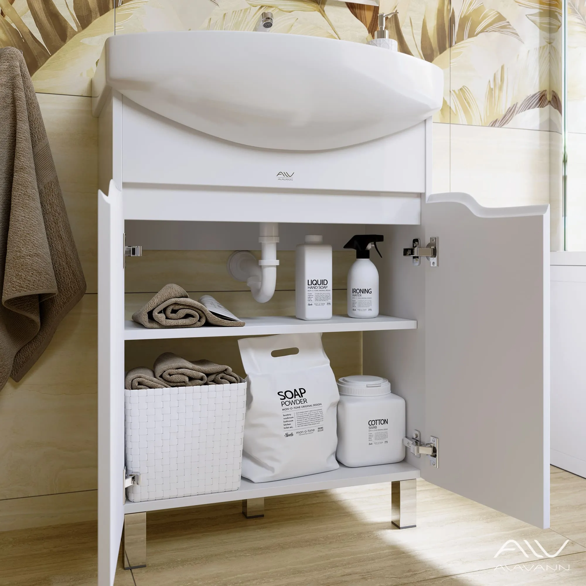 Тумба с раковиной Alavann Crystal 65 белая (3)