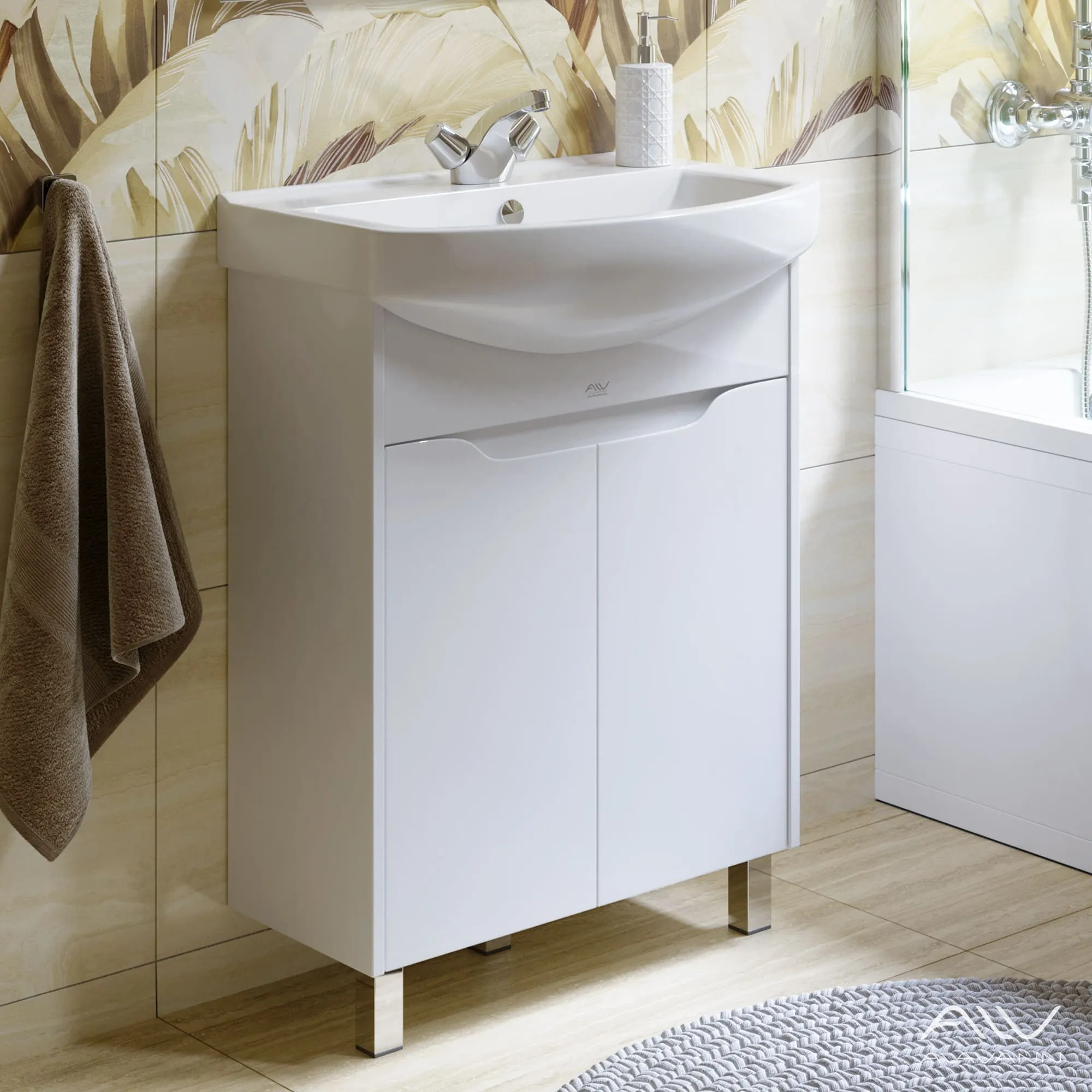 Тумба с раковиной Alavann Crystal 65 белая (2)