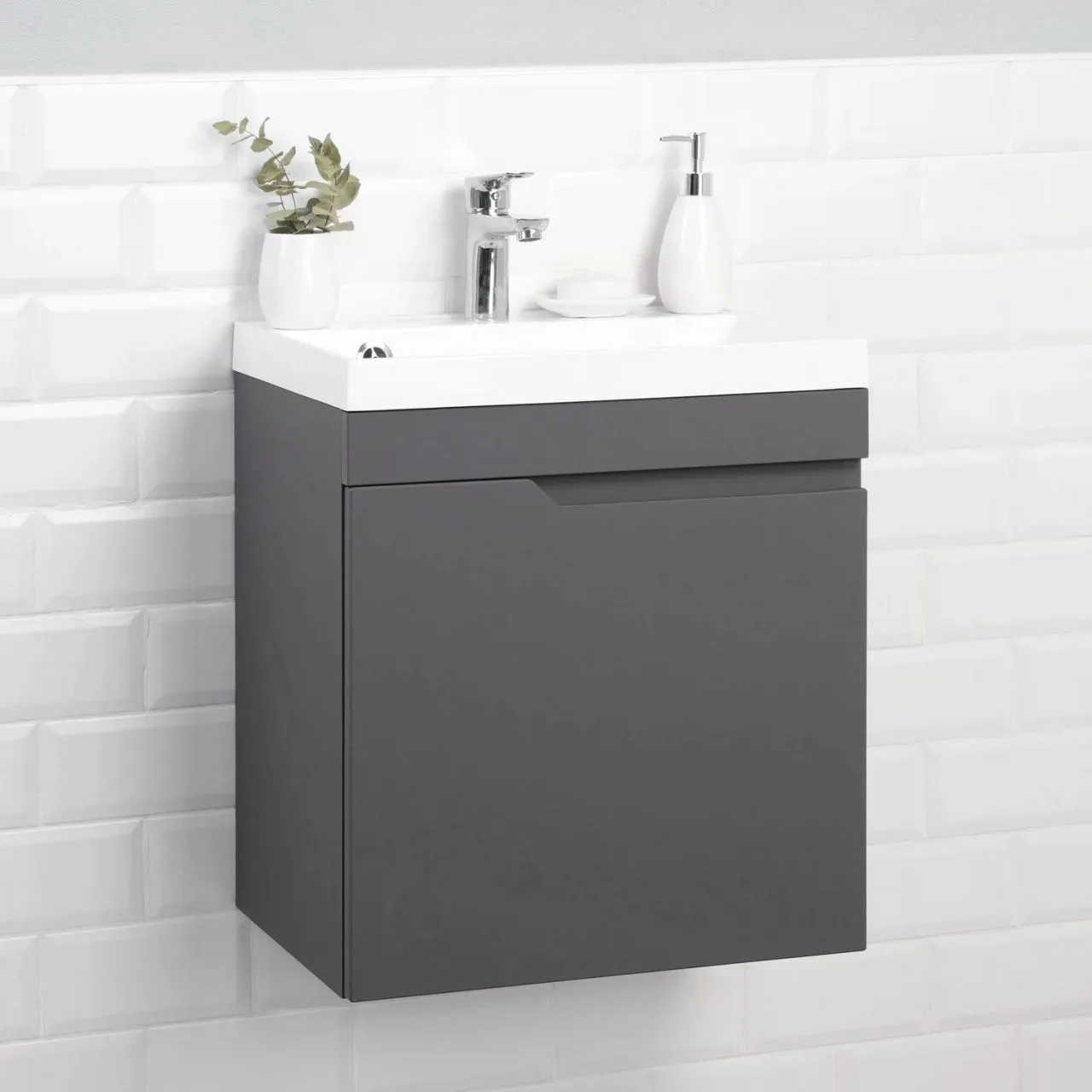 Тумба с раковиной подвесная Itana Alexa 50 [Графит, Матовая, Раковина Adel 500, 4657773602175]