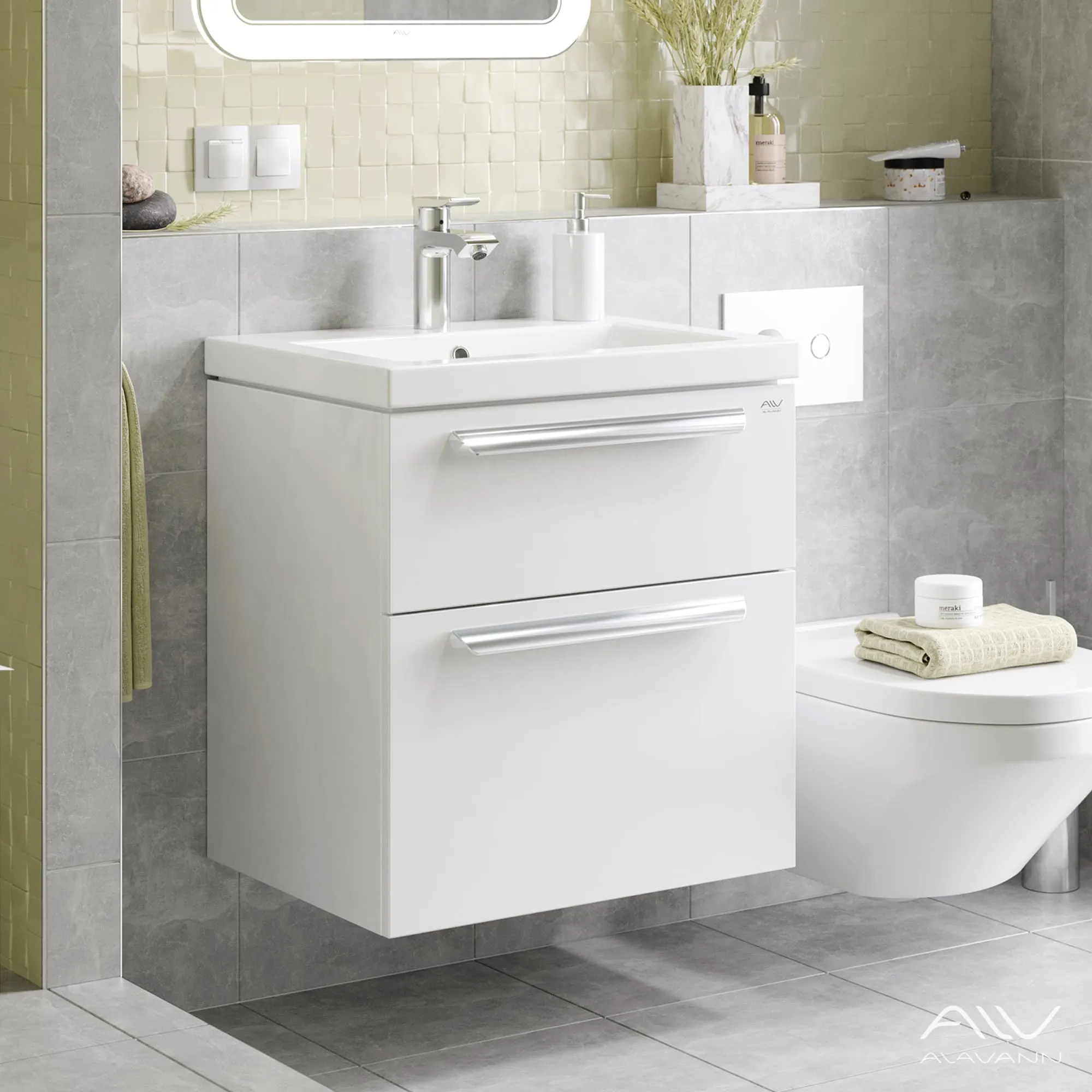Тумба с раковиной Alavann Vanda Lux 60 белая (2)