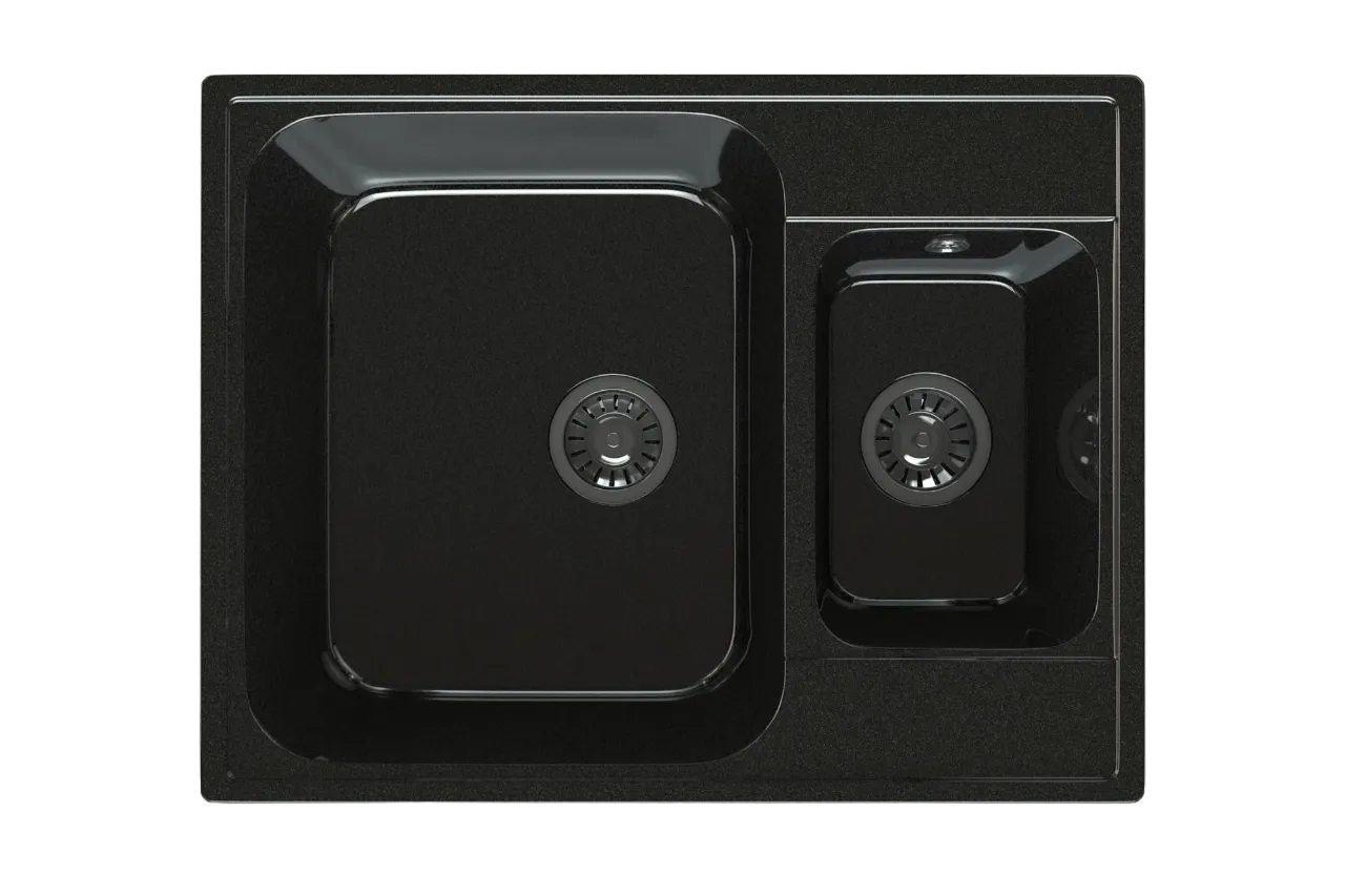 Мойка каменная Maxstone MS-27 чёрный металлик глянец [600 х 485 мм, Чёрный металлик, 2 чаши, МS-27.B