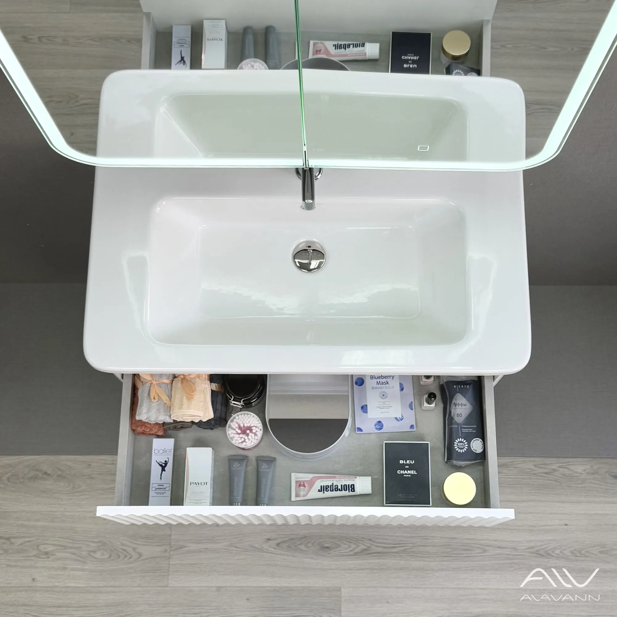 Тумба с раковиной Alavann Wave 80 белая (5)