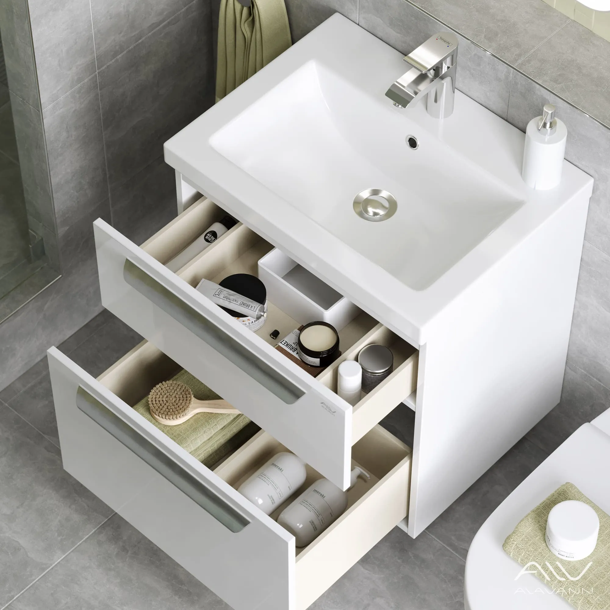 Тумба с раковиной Alavann Vanda Lux 60 белая (3)