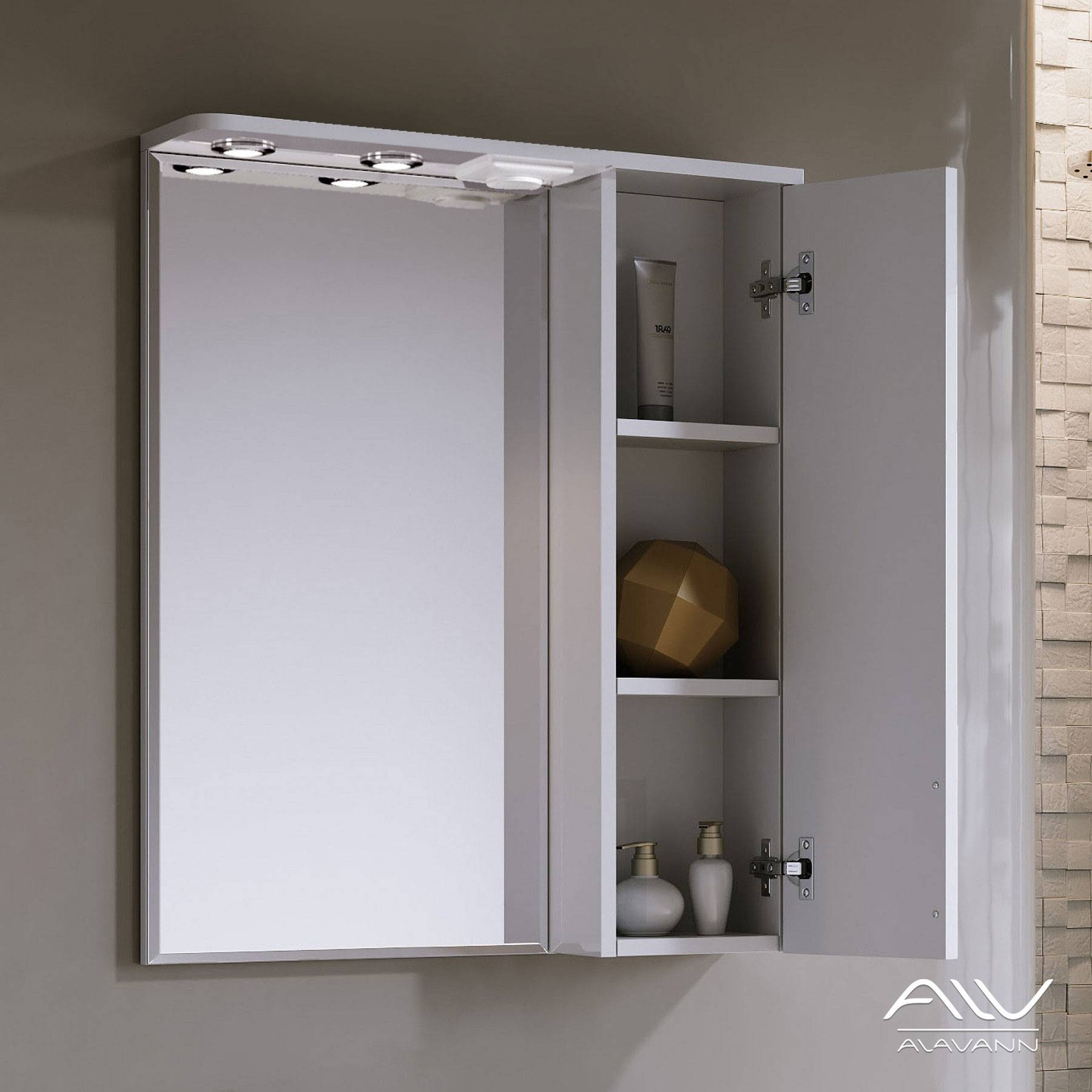 Шкаф-зеркало Vittoria 60 2-01 (белый, правый) (2)