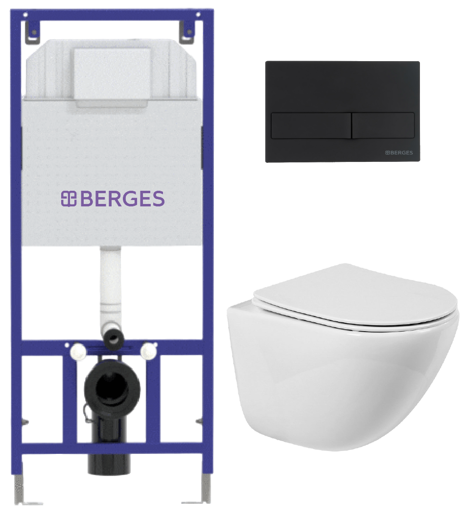SET №15 Инсталляция Berges NOVUM (кнопка L5 черная)+ унитаз подвесной Belbagno AMANDA