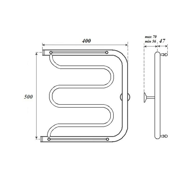 Полотенцесушитель водяной Point PN25554P 500x400 Фокстрот с полкой, хром (3)