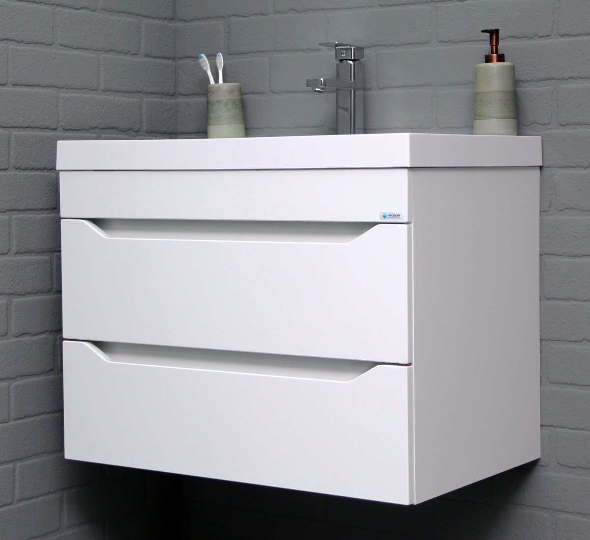 Тумба с раковиной Айсберг Bazis 80 Ева с двумя ящиками В2 (5)