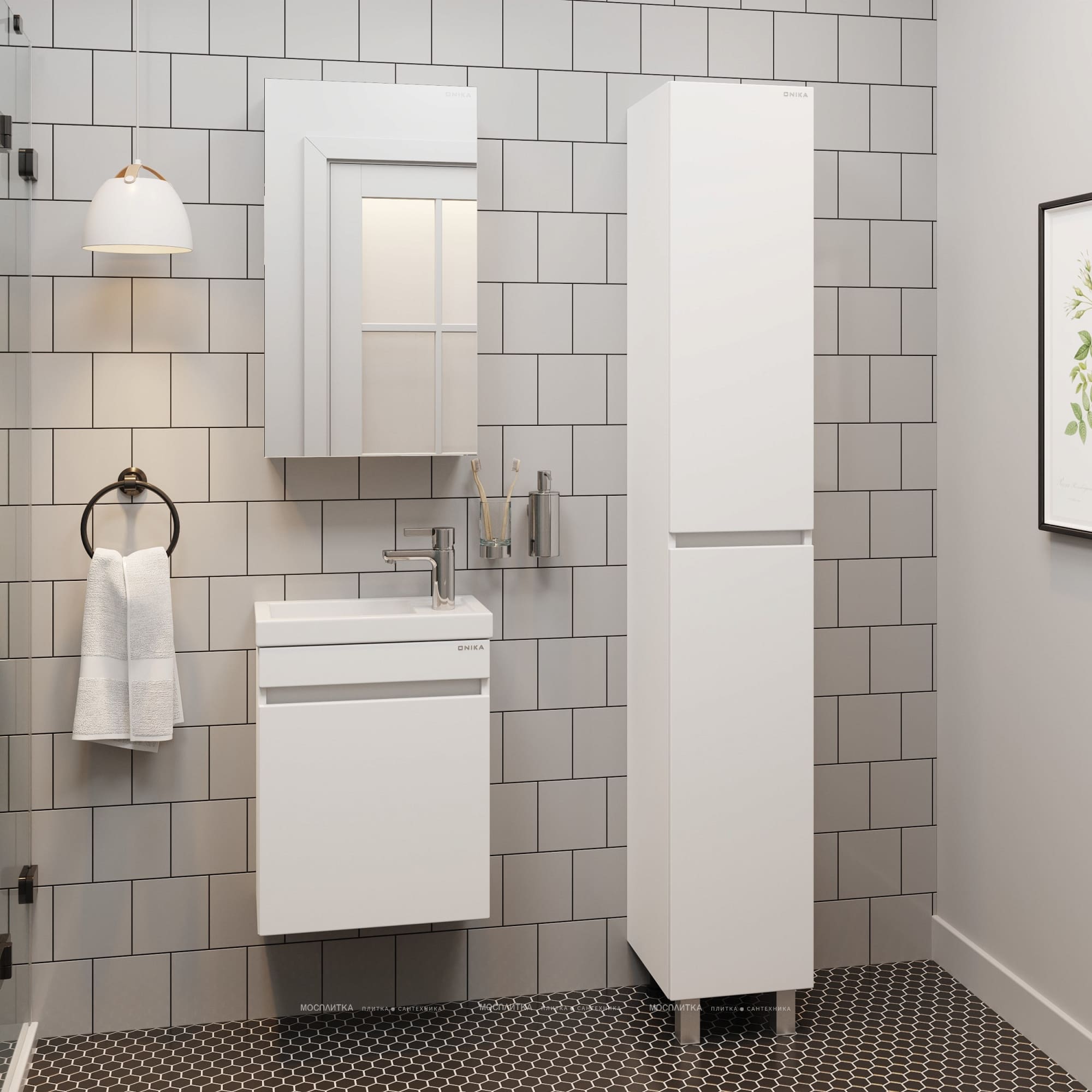 Тумба с раковиной Onika-Милтон 45 см белая (ум. Kirovit Фостер 45) (4)