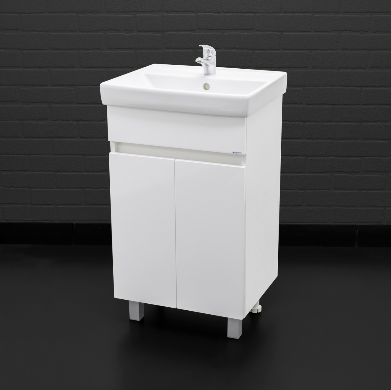 Тумба с раковиной напольная Айсберг Норма 50 [Белый, Глянец, Раковина Универсал Енисей 50, DA1620T]