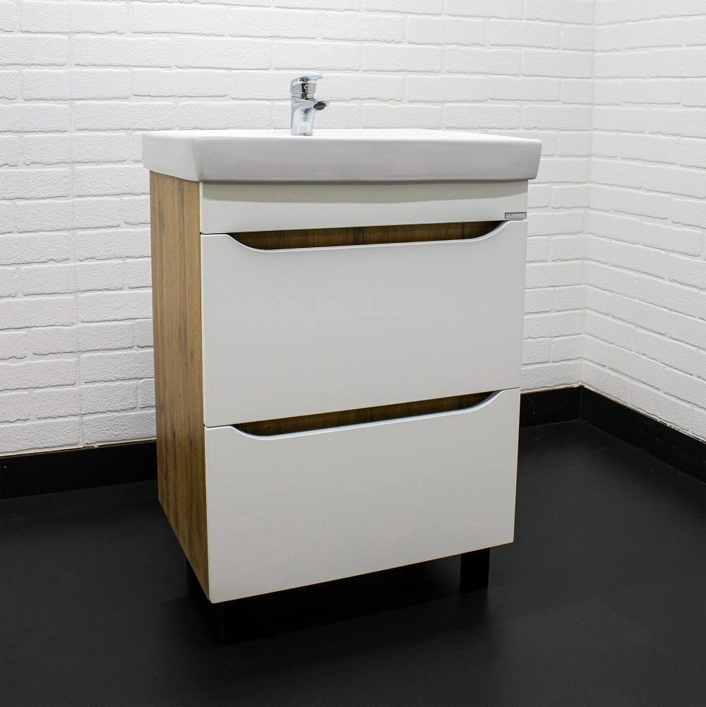 Тумба с раковиной Айсберг Bruno 60 [Белый, Глянец, Раковина Cersanit Como 60, DBr2903T]