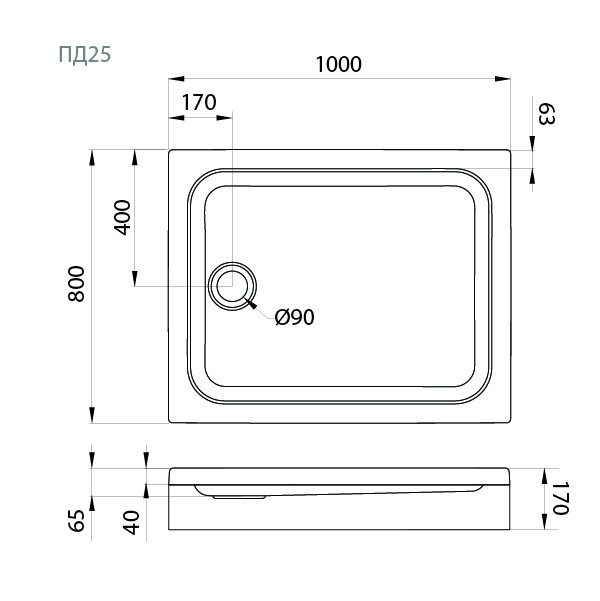 Поддон душевой Triton 100x80 низкий (ПД25) (2)