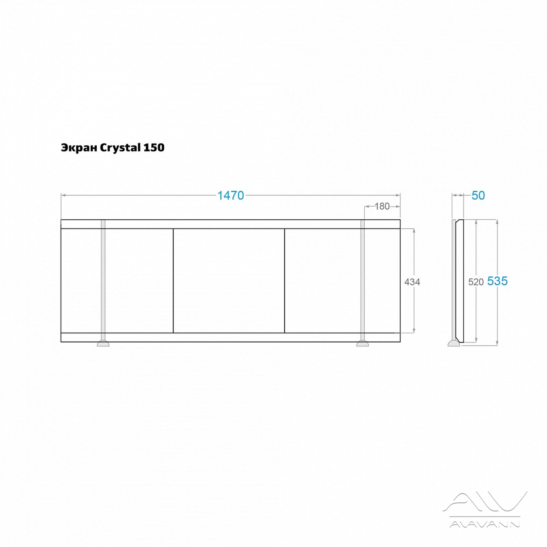 Экран под ванну Alavann Crystal 150 см раздвижной (5)