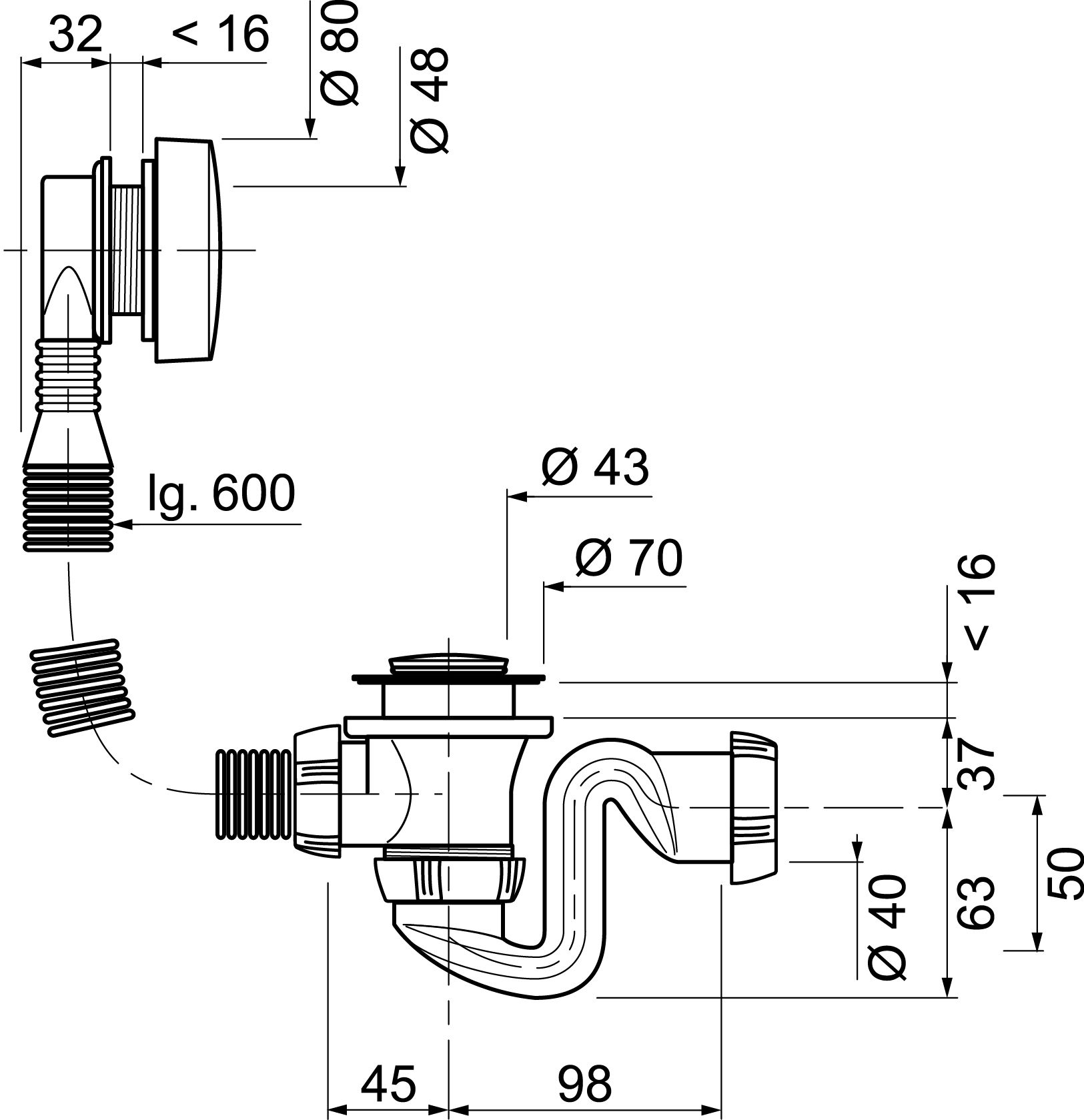 Слив-перелив ELTON полуавтомат, вентиль и клапан хромированные - 2