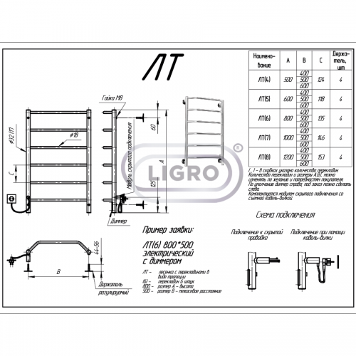 Полотенцесушитель Ligro ЛТ (7) хром с диммером (5)