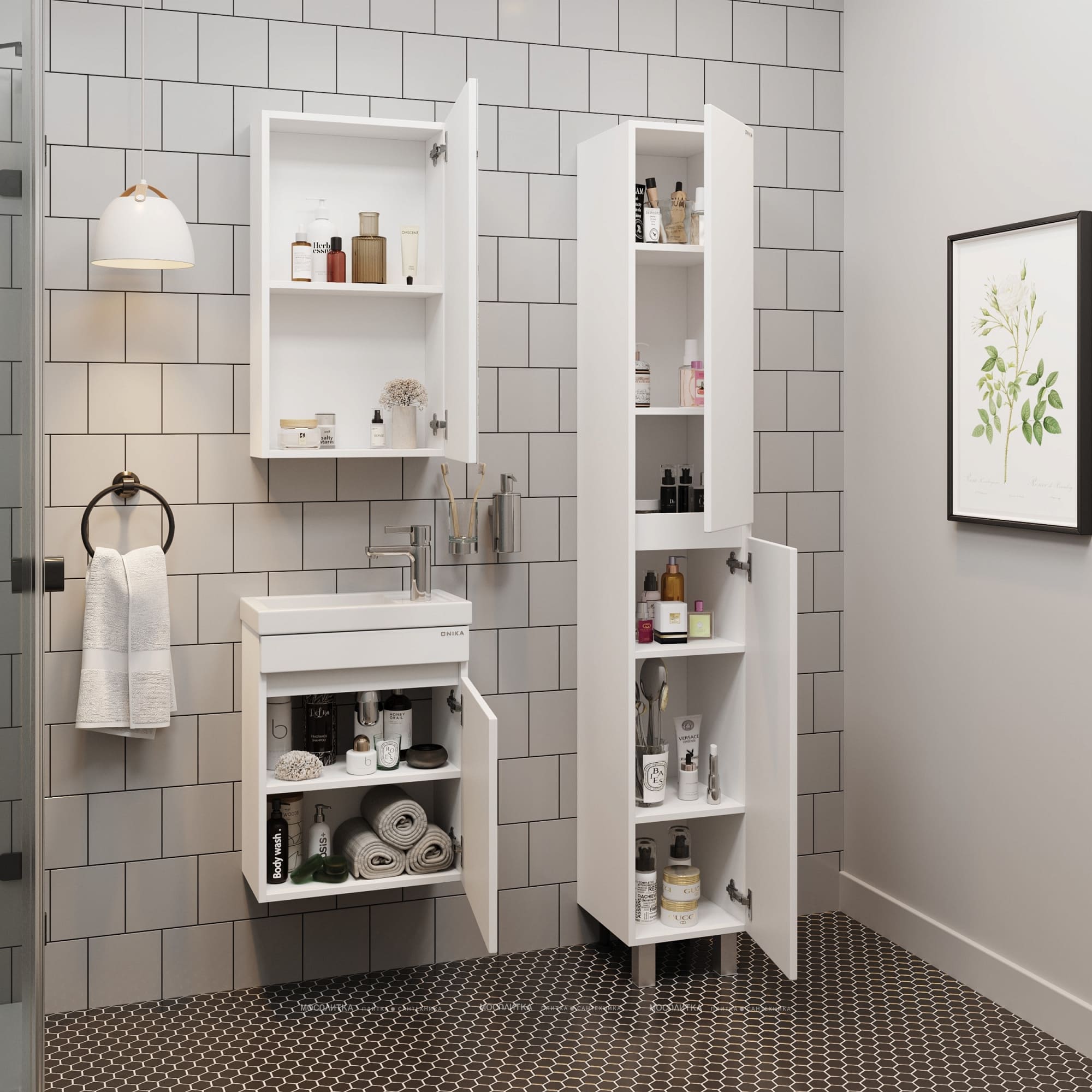 Тумба с раковиной Onika-Милтон 45 см белая (ум. Kirovit Фостер 45) (5)