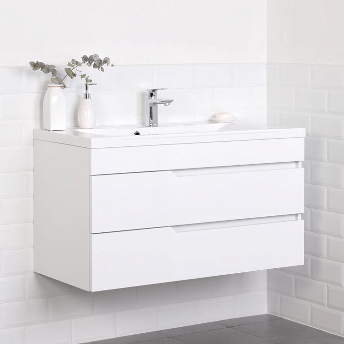 Тумба с раковиной подвесная Itana Александра 100 [Белый, Глянец, Да, 4627163086656]