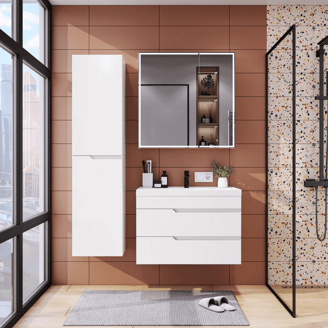 Тумба с раковиной подвесная Itana Alexa 80 с выдвижными ящиками Белый глянец (2)