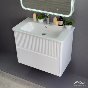 Тумба с раковиной подвесная Alavann Wave 80 [Белый, Глянец, Раковина Sanovit Nikson 80, ALV1112000]