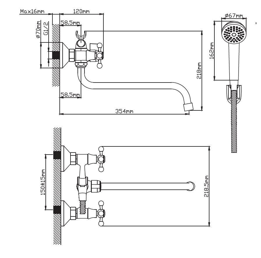 Смеситель для ванны Diadonna D220-65 (2)