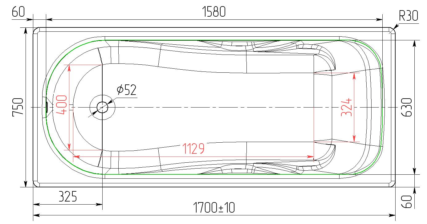 Ванна чугунная Универсал Сибирячка 170x75 (2)