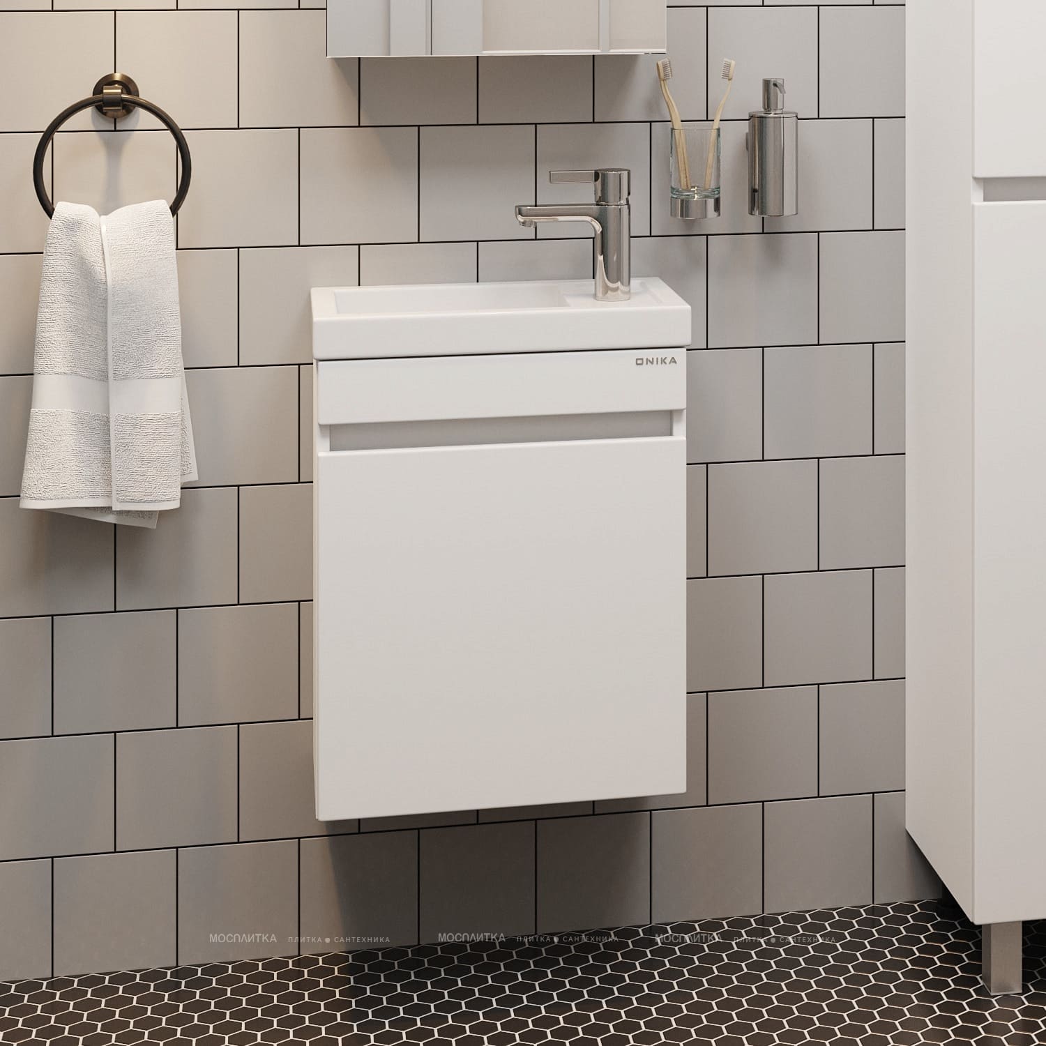 Тумба с раковиной Onika-Милтон 45 см белая (ум. Kirovit Фостер 45) (2)