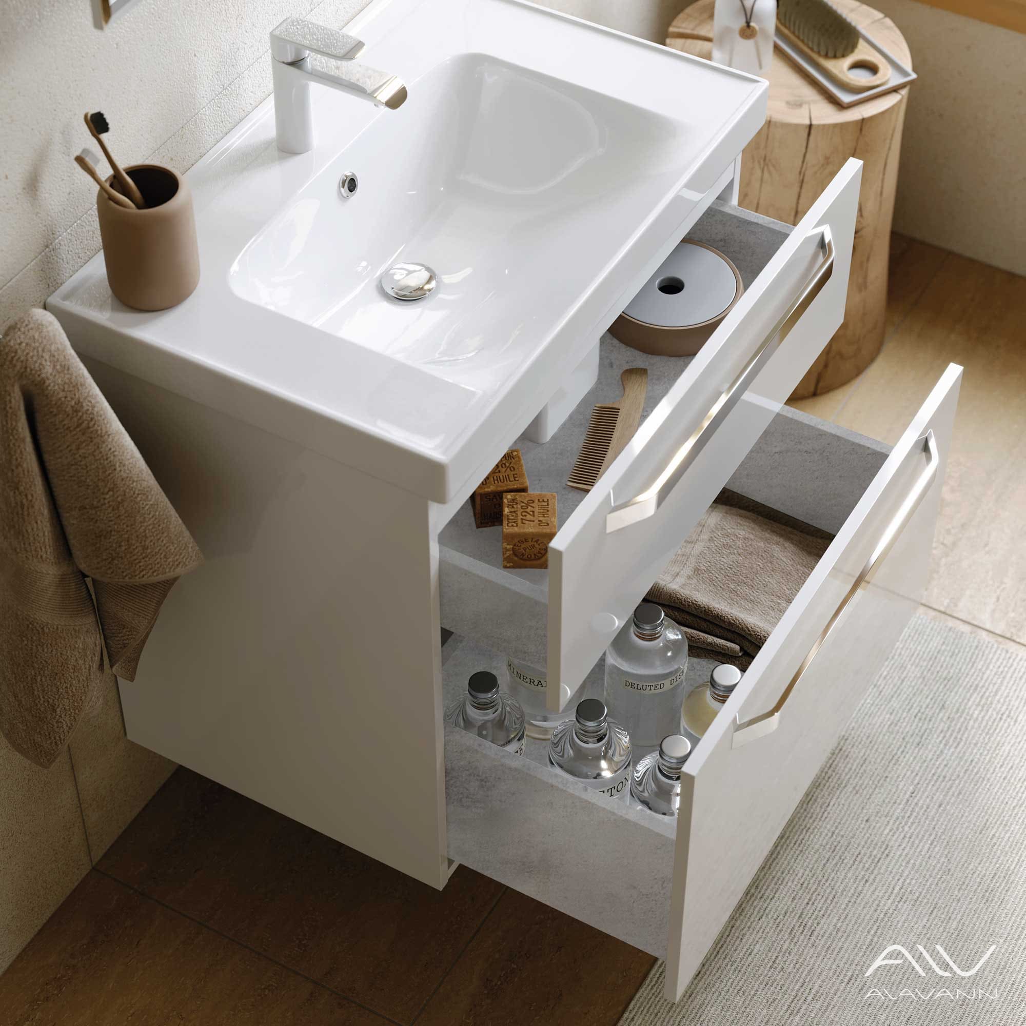 Тумба с раковиной Alavann Paris 75 белая (2)