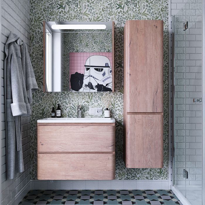 Тумба с раковиной подвесная Itana Roberto 80 [Оак Бьянко, Матовая, Да, ITAN.ROB.80]