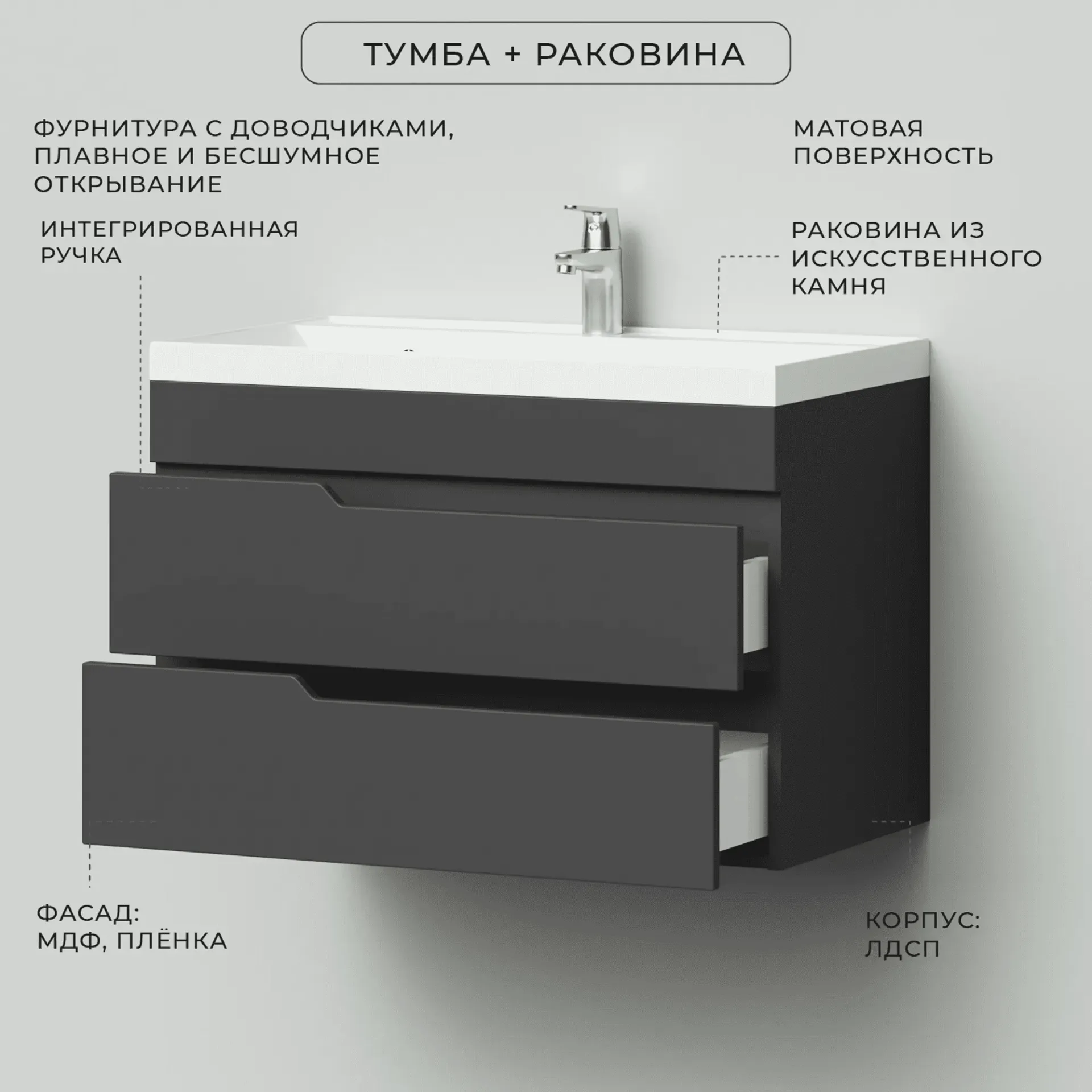 Тумба с раковиной Итана-Alexa Графит 80 (3)