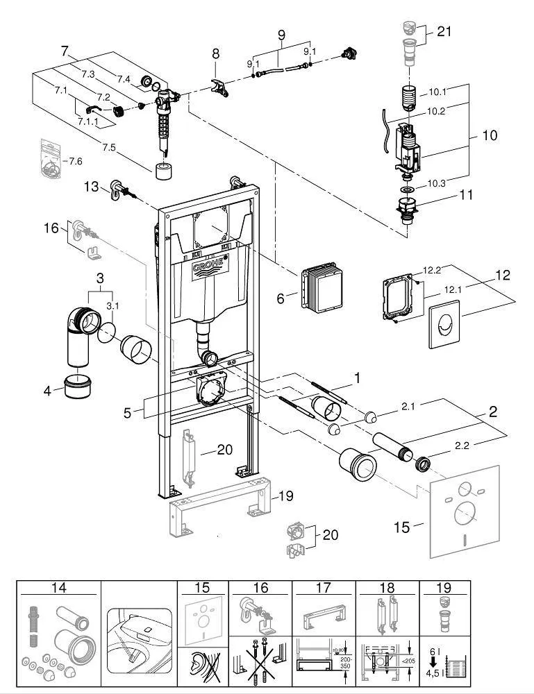 Инсталляция GROHE Rapid SL с панелью смыва Skate Air - 38722001 - 3