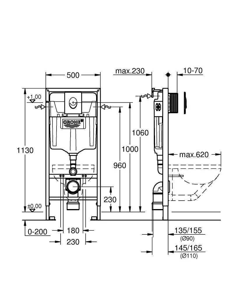 Инсталляция GROHE Rapid SL с панелью смыва Skate Air - 38722001 - 2