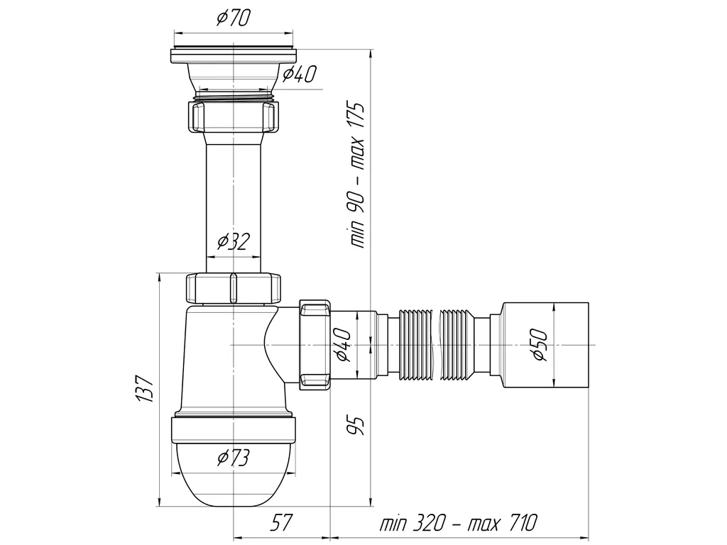 Сифон для раковины Ани Пласт (С0110) 1,12х40 - 3