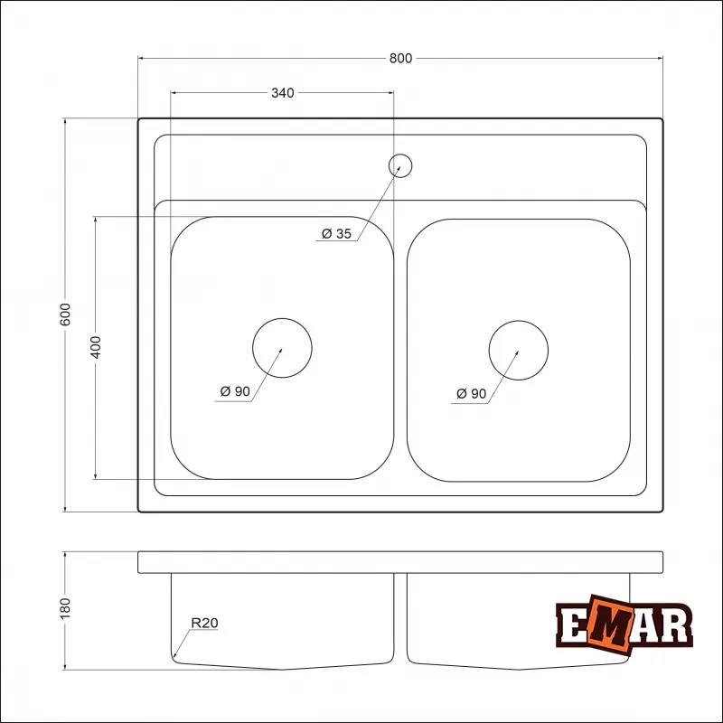 Мойка из нержавеющей стали с двумя чашами T6080A-2