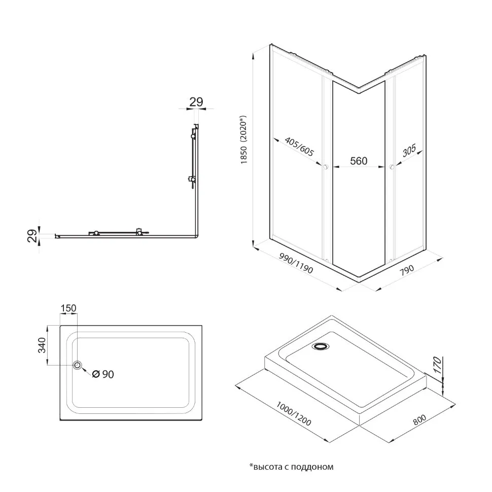 Душевое ограждение Triton-Вента-Блэк 120x80 (3)