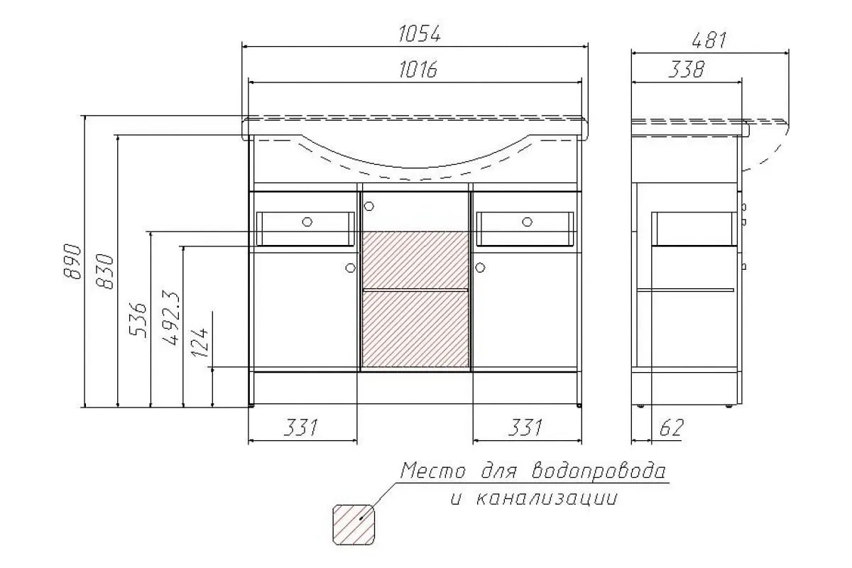 Тумба с раковиной Домино-Классика 105 Феличе Радиал с золотом (3)