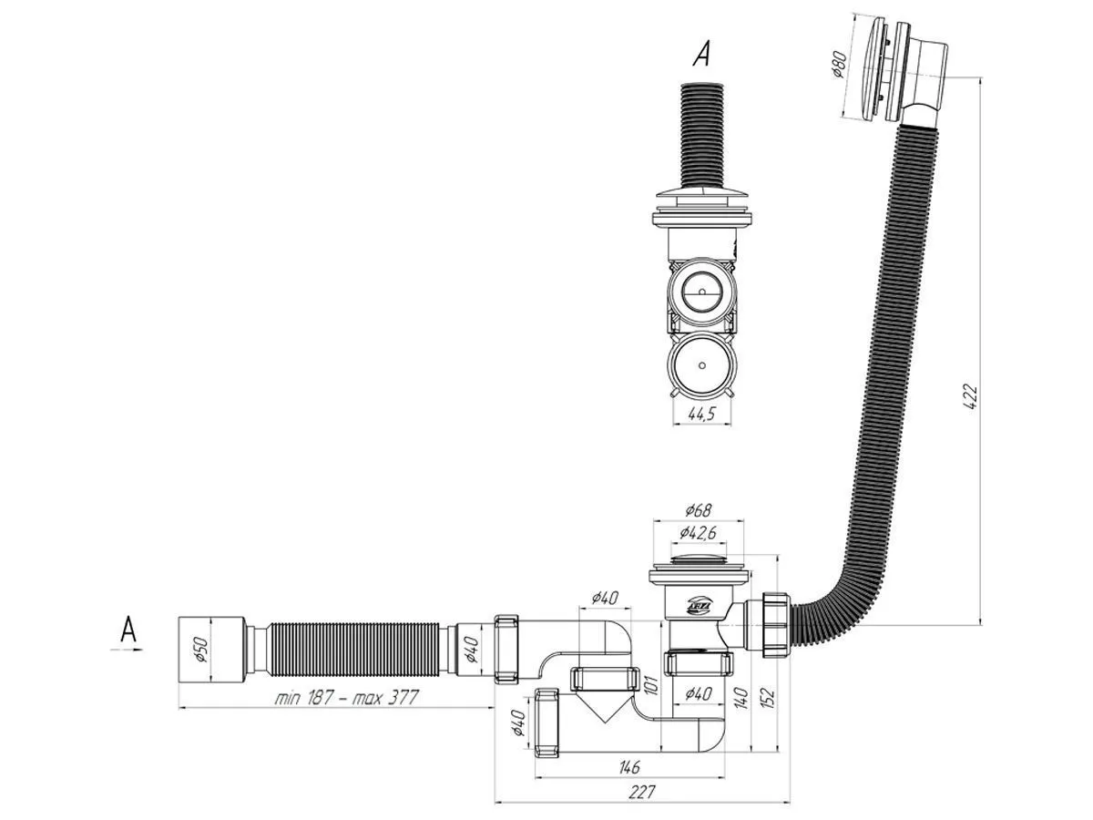 Сифон АНИ дв кл-кл с вып. регул. с гт 3754050 EC255S - 3