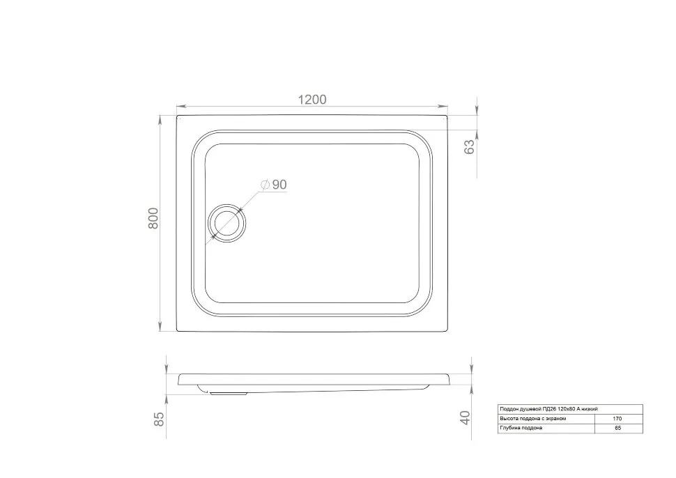 Душевой поддон 120x80 низкий (ПД26) (2)